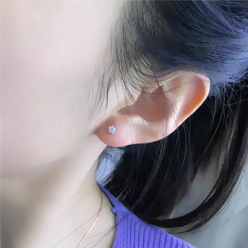 Klassische 585 Purpurgold-Schraubohrstecker mit eingelegtem weißem Kristall, exquisite 14 Karat Roségold-Ohrringe für Frauen, schlichter kreativer Schmuck