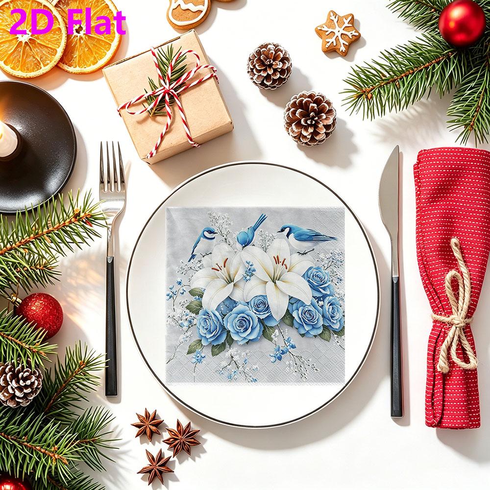 20pcs Disposable Napkins with Flowers, Birds Pattern Print for Wedding,Parties,and Daily Use for Thanksgiving Fall Christmas Table Decoration
