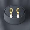 Pearl Drop Huggie Hoop Earrings - 925 Sterling Silver Yellow Plated