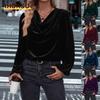 Blusas y camisas de manga larga con cuello en V y estampado de color sólido informal a la moda para mujer