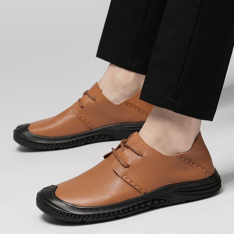 Summer Breathable Genuine Leather Shoes Outdoor Men Retro Wide Feet Soft Leather Soft Sole Handmade Comfort Luxury Oxford Shoes