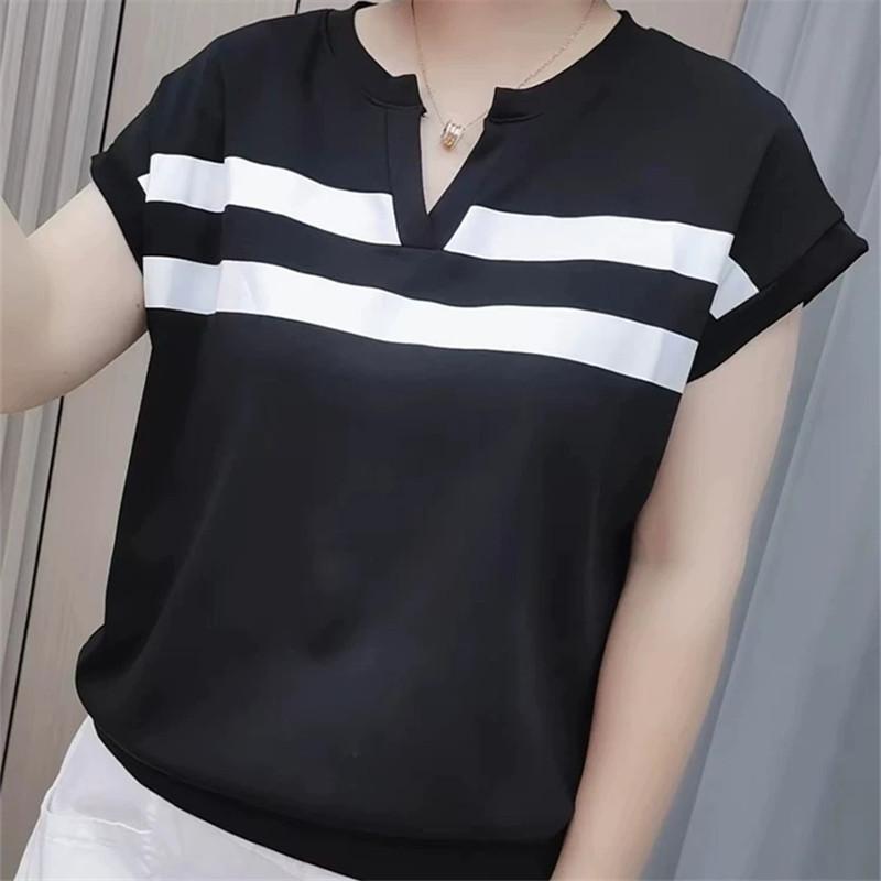 Short-sleeved T-shirt Women's Top V-neck Loose Casual Middle-aged and Elderly Mothers Wear Thin Summer Age-reducing Base Shirt