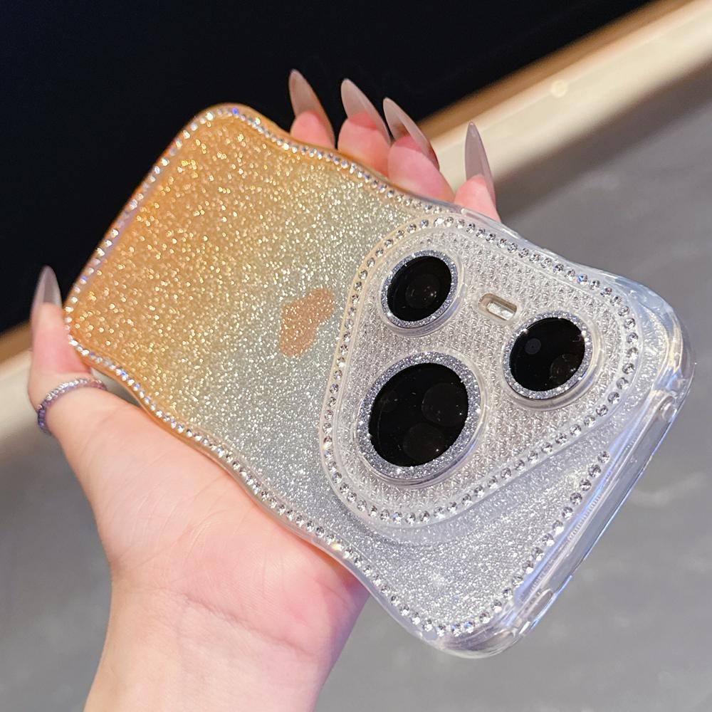 KEYSION Gradient Love Heart Wavy Phone Case for Huawei Pura 70 80 Pro 80 70 Ultra Glitter Jewelled Lens Protector Shockproof Cover