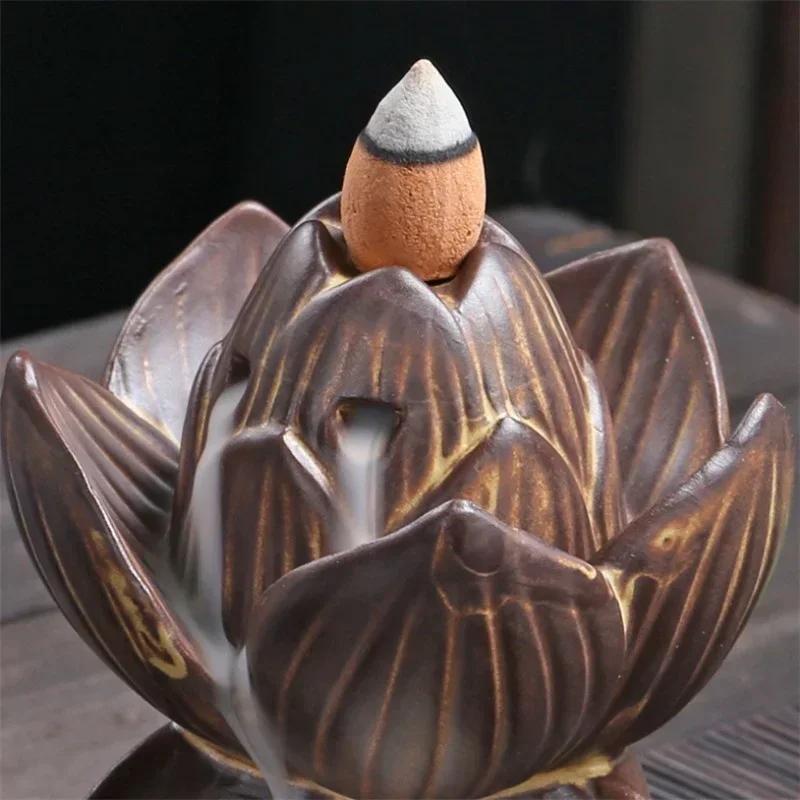 2024 New Antique Lotus Backflow Incense Burner Ceramic Aromatherapy Waterfall Incense Burner Creative Ceramic Ornaments