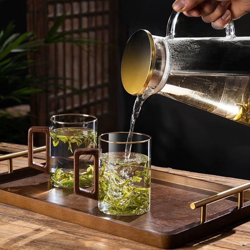 High-Temperature Resistant Glass Tea Cup Set with Wooden Handle
