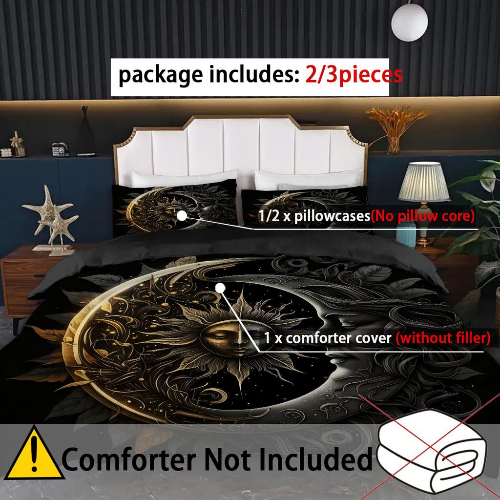 Mysterious Sun Moon Pattern 3D Printed Quilt Cover Set Bohemian Exotic Style Bedding Set Polyester Soft Comfortable Duvet Cover