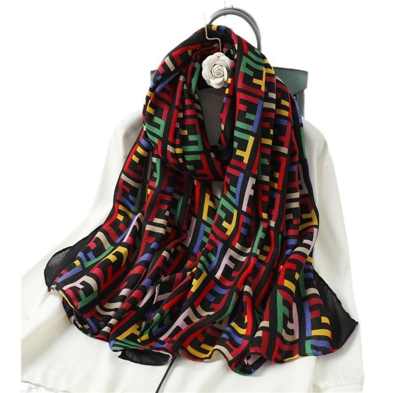 Color Letter Scarf Female Star Long Shawl Thin Cotton and Linen Autumn and Winter Scarf Fashion Color Matching Versatile