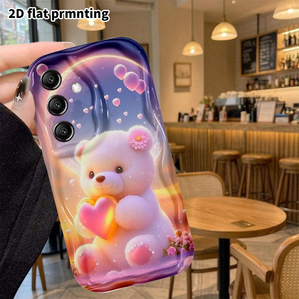 Phone Case: 2D flat, suitable for Samsung Galaxy A34 A35 M05 M06 S20 S22 S21 FE Plus 5G protective cases, featuring moon, heart, and little bear, perf