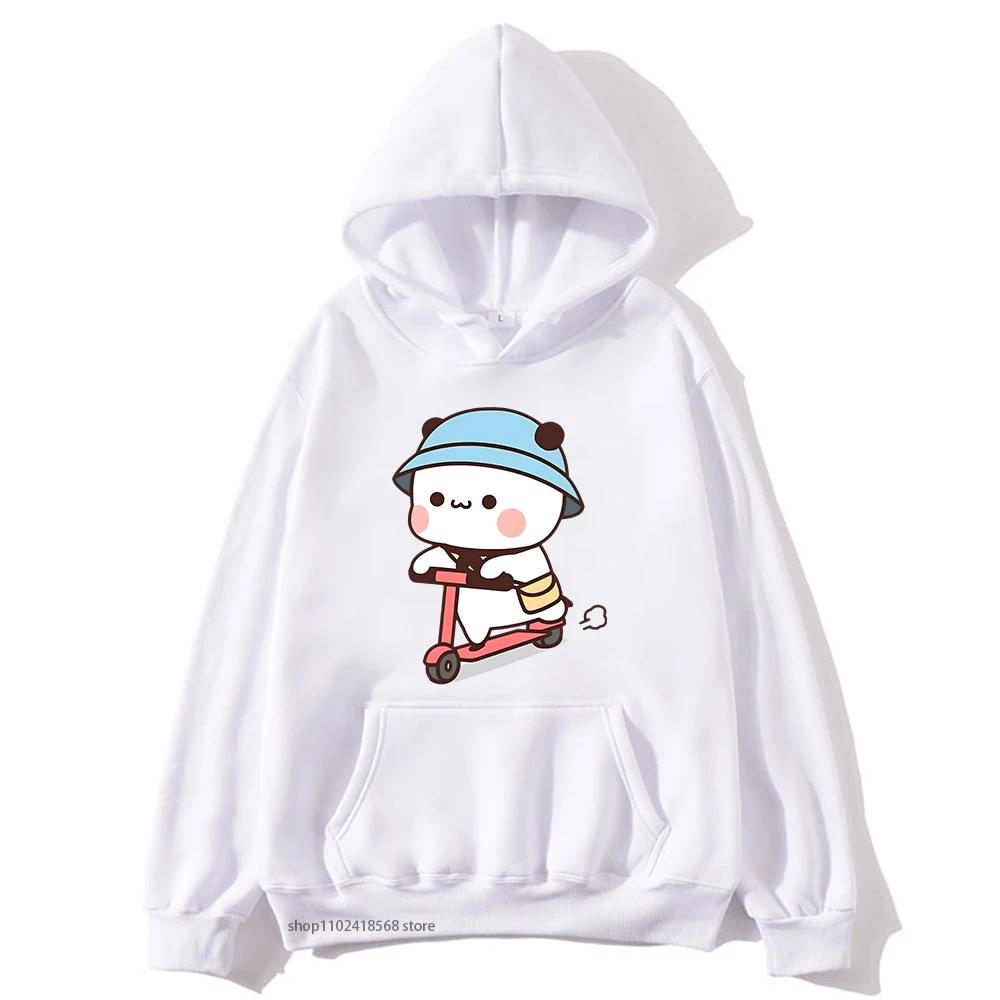 Mochi Brownie Bear Bike Riding Hoodie for Men Bubu Dudu Sweatshirt Couple Clothes Long Sleeve Clothing