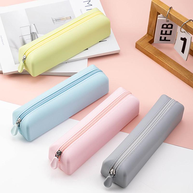 Trousse à Crayons en Silicone Souple Sac à Stylo Créatif à Fermeture Éclair Sac de Rangement Imperméable Grande Capacité Pour Fournitures d'Organisation Scolaire