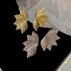 Vintage 3D Metal Leaf Stud Earrings for Women Exaggerated Gold Color Five Petal Flower Earrings Fashion Jewelry Accessory Gift