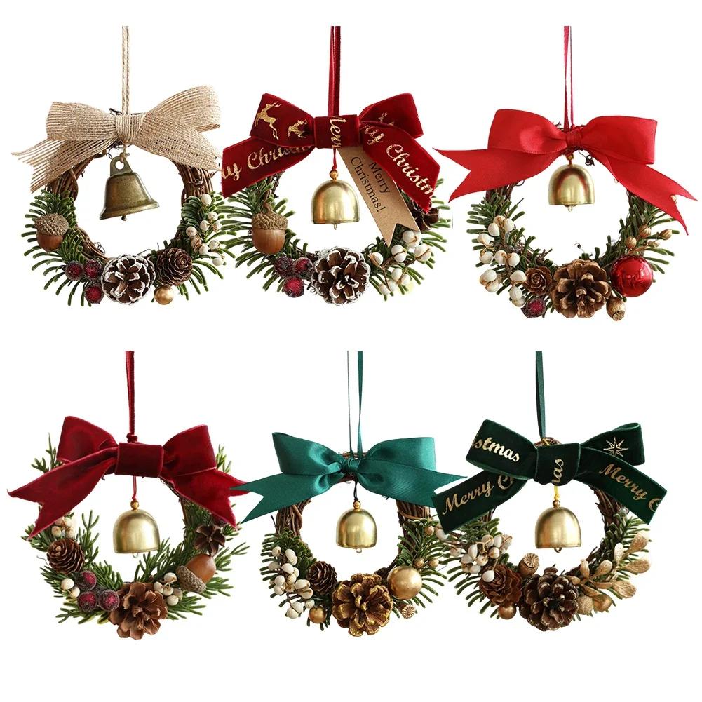 Holiday Door Hanger with Jingle Bells for Christmas Decoration Vintage Antique Gold Bells with Fabric and ABS Material