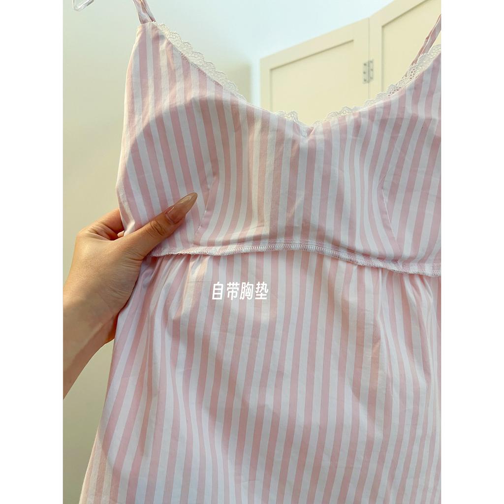 Han sweet striped bow suspender pajamas women's summer high-end pure desire wind loungewear large size set can be worn outside