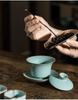 Ru Kiln Gaiwan Tea Set: Handmade Jingdezhen Kung Fu Ceramic with Three Talents Tea Cups in Retro Porcelain Gift Box