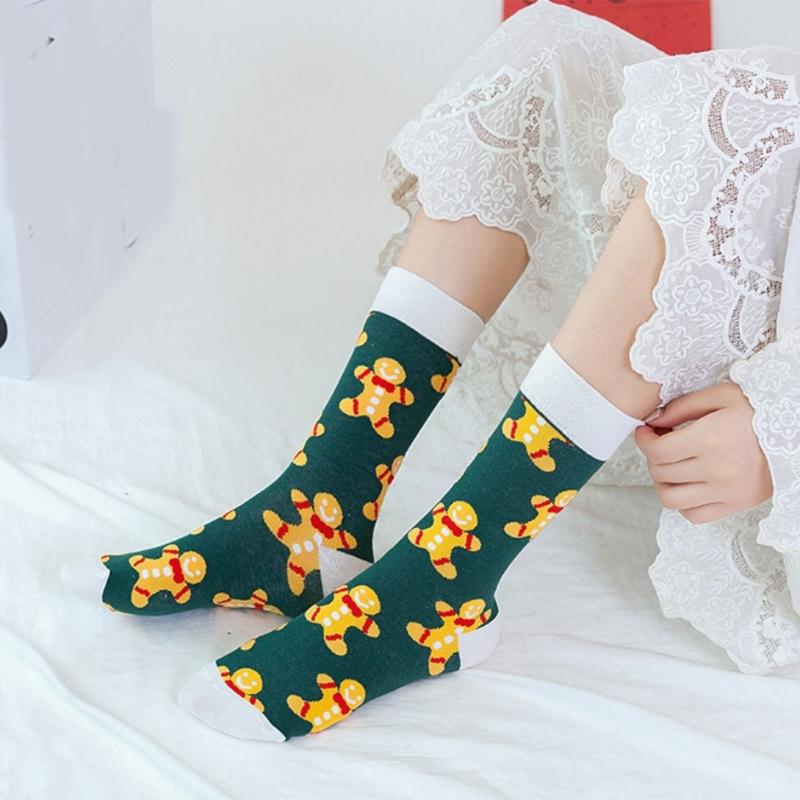 1 Pair Women's Thermal Winter Under Knee Socks Breathable Cotton Christmas Design Nonslip Elastic Cosy Middle Tube