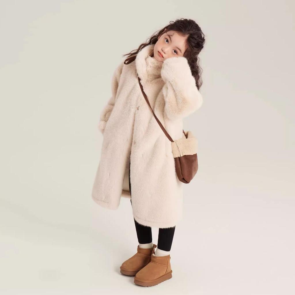 2024 New Girls’ Winter Clothes Thickened Faux Mink Coat Copy Fur Coat Woolen Jacket