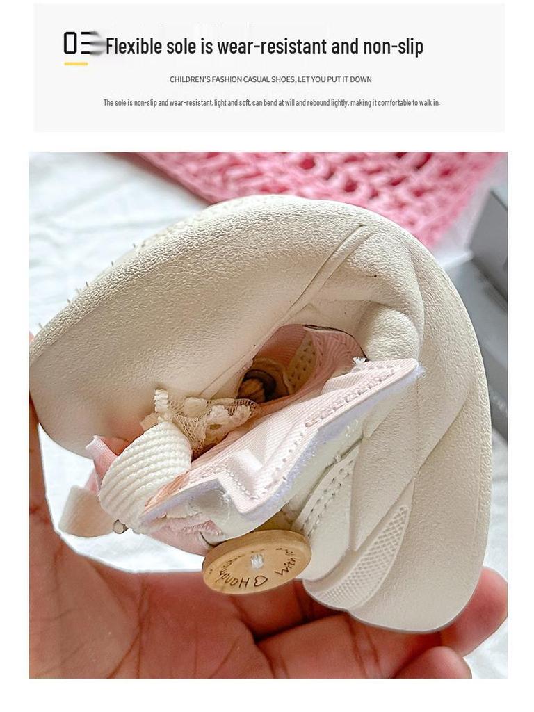 2025 New Little Girls' White Skate Shoes - Thick Soled Casual Sports Sneakers for Middle and Big Kids
