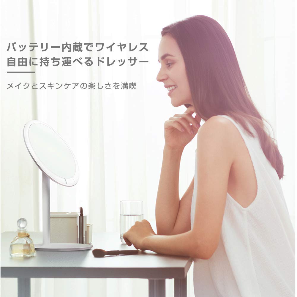 AMIRO Delight Mirror Mini Series Cordless Makeup Mirror with 3 Brightness PSE Japanese Instruction Manual AML004PK Pink (Built-in) 6.5-inch Settings,