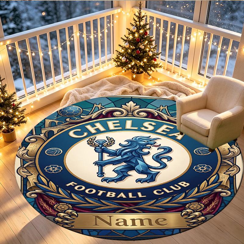 Personlig Rundt Teppe med Chelsea Fotballklubb Trykk, Allsidig Hjemmeinnredningsteppe, for Lekerom, Leilighet, Balkong, Entré, Gang Gave