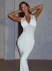 European Summer 2026 Sexy Lace-up Halter Pleated Mesh Dress