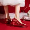 Red wedding shoes women's thin heels rhinestone wedding bride shoes autumn new high heels engagement show he wedding dress shoes