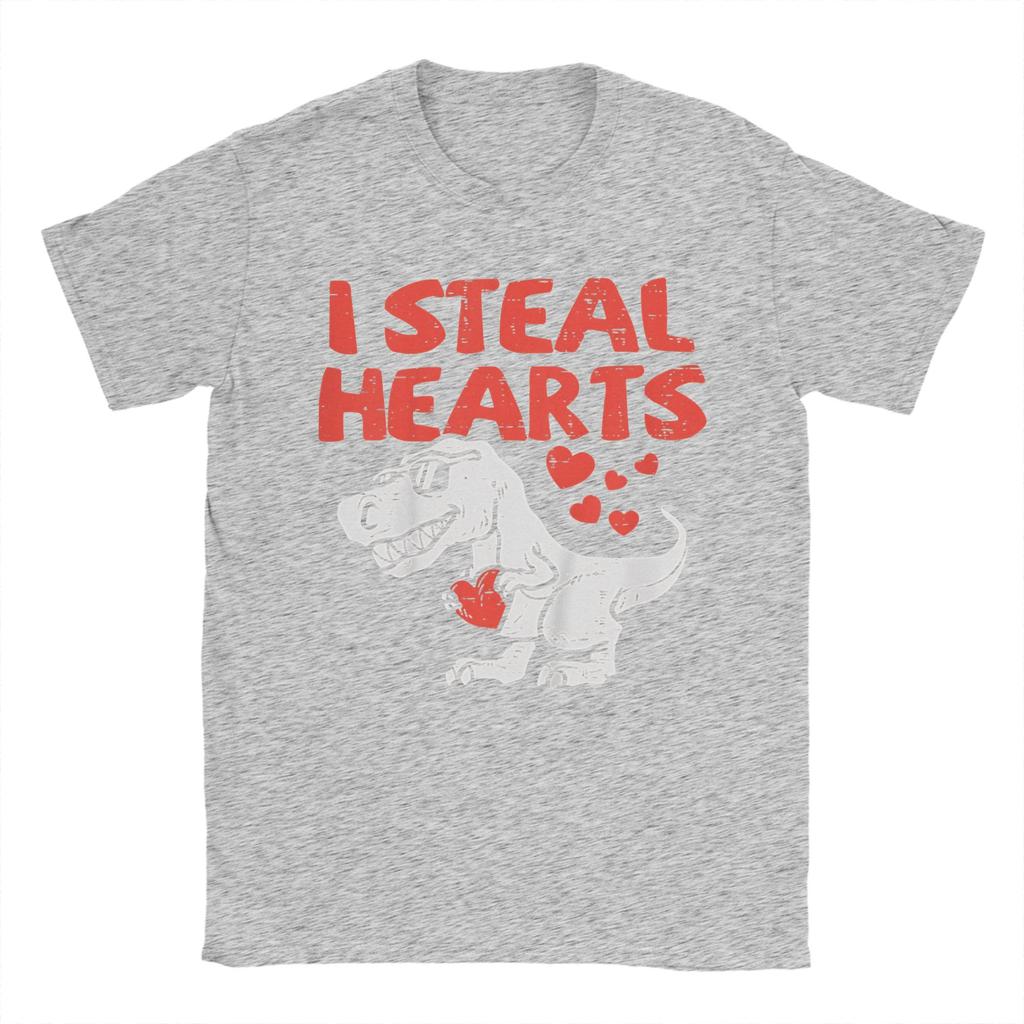 I Steal Hearts Trex Dino Cute T Shirts Unisexs Pure Cotton Funny TShirts Crewneck Tees Short Sleeve Clothes Summer