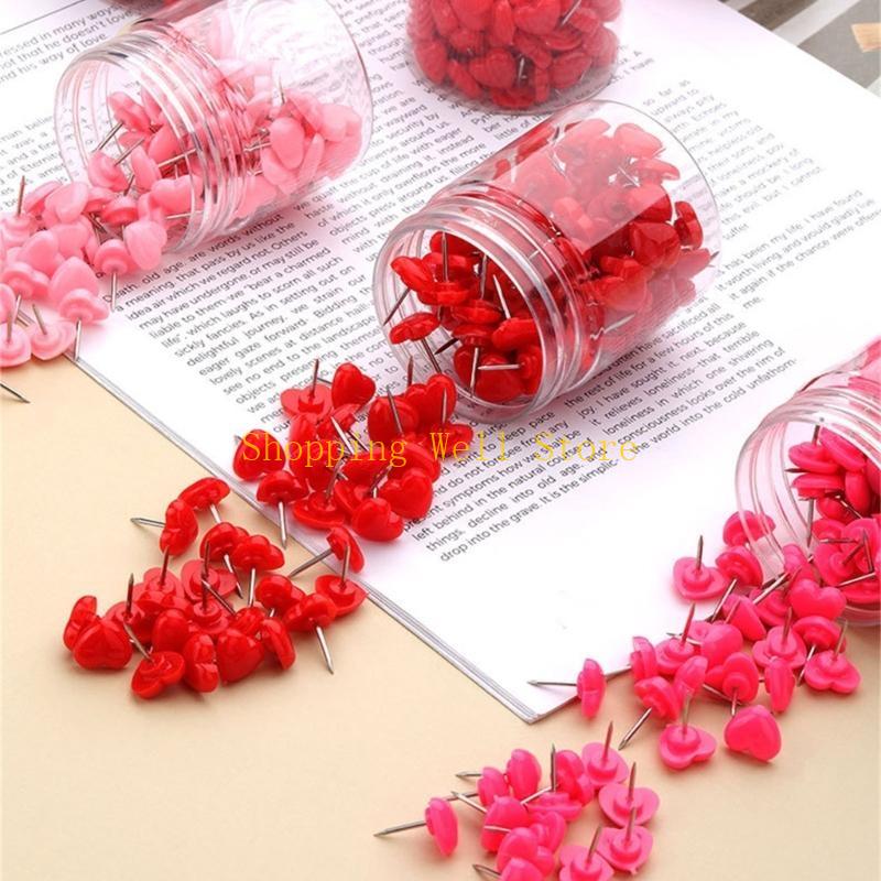 KX4B 50/100/150Pcs Heart Push Pins Cork Notice Board Drawing Pins Map Pin for Office