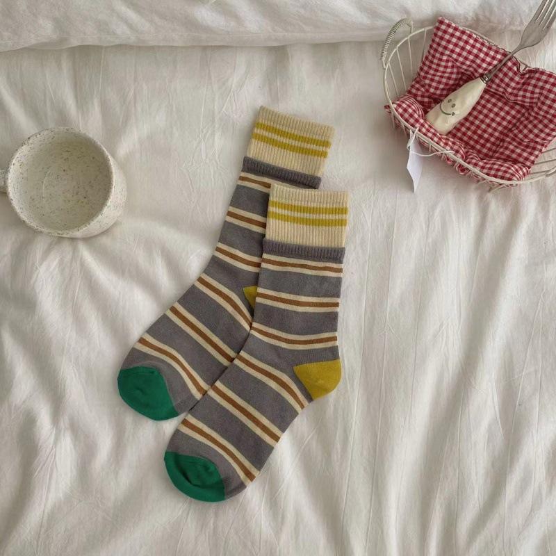 Color Striped Color Matching Cotton Socks Medium Tube Socks Street Trend Double Luo Kou Couple Socks