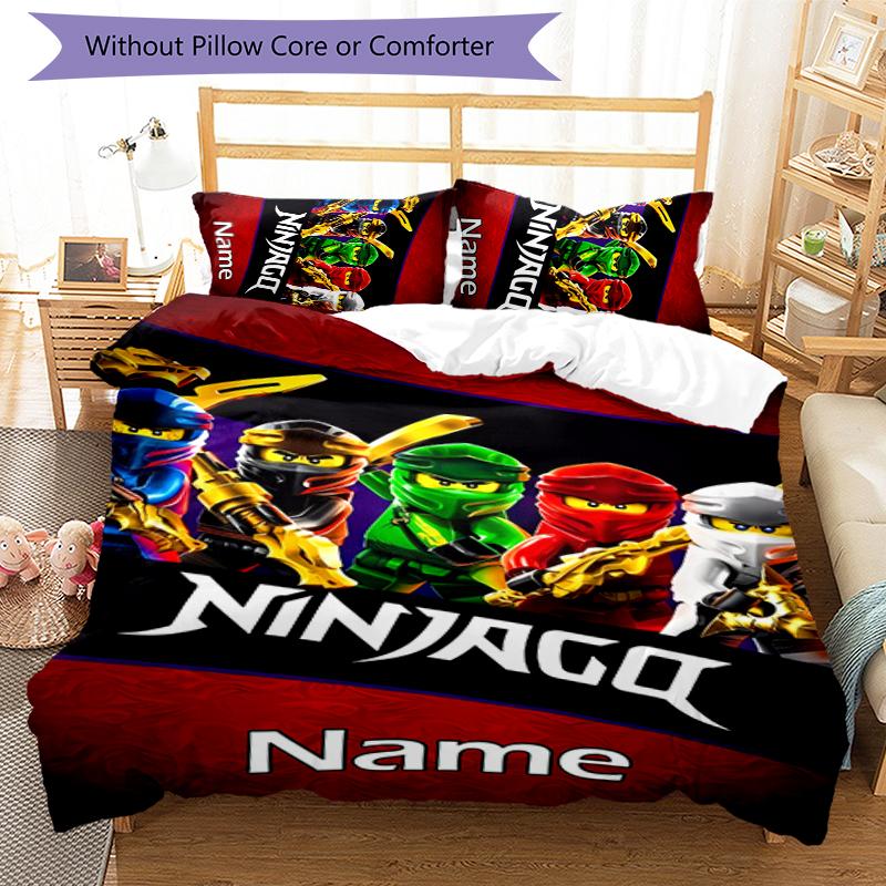 3pcs Custom Name Cartoon Lego Ninjago Bedding Set Duvet Cover Closure Includes 1 Duvet Cover & 2 Pillowcases for All Seasons Bedroom Decor