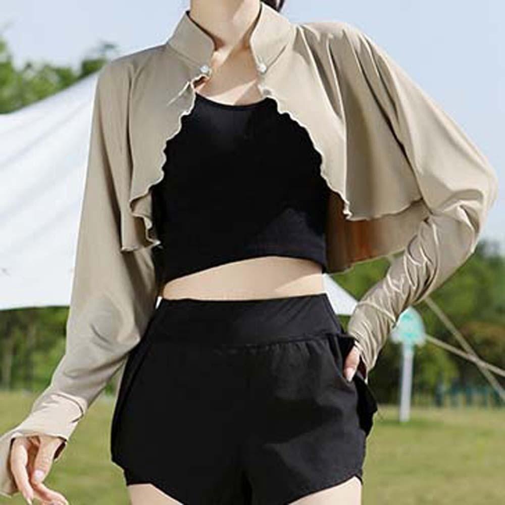 Sweet Solid Color Summer Sunscreen Shawl Sunshade Cloak Thin Ice Silk Cape Arm Sleeves Crop Top Sun Protection Clothing Running