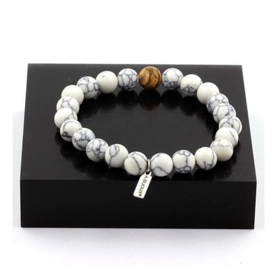 Steine ​​und Mineralien. Armband Howlith-Perlen + Landschaftsjaspis 8 mm. Hergestellt in Frankreich.