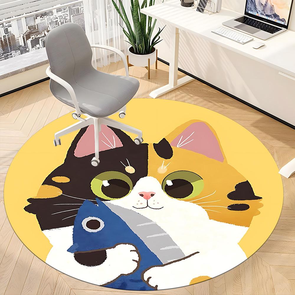 1PC Cat Fish Office Round Area Rug, Indoor Mat Suitable For Office, Under Office Chairs Bedroom Living Room Home Decor, Room DecoT1223066