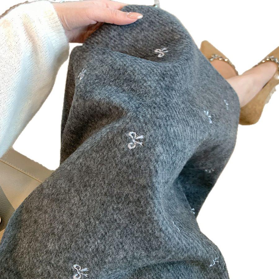Woolen Bow A-line Skirt - Gentle Temperament Style for Spring, Autumn, and Winter 2025