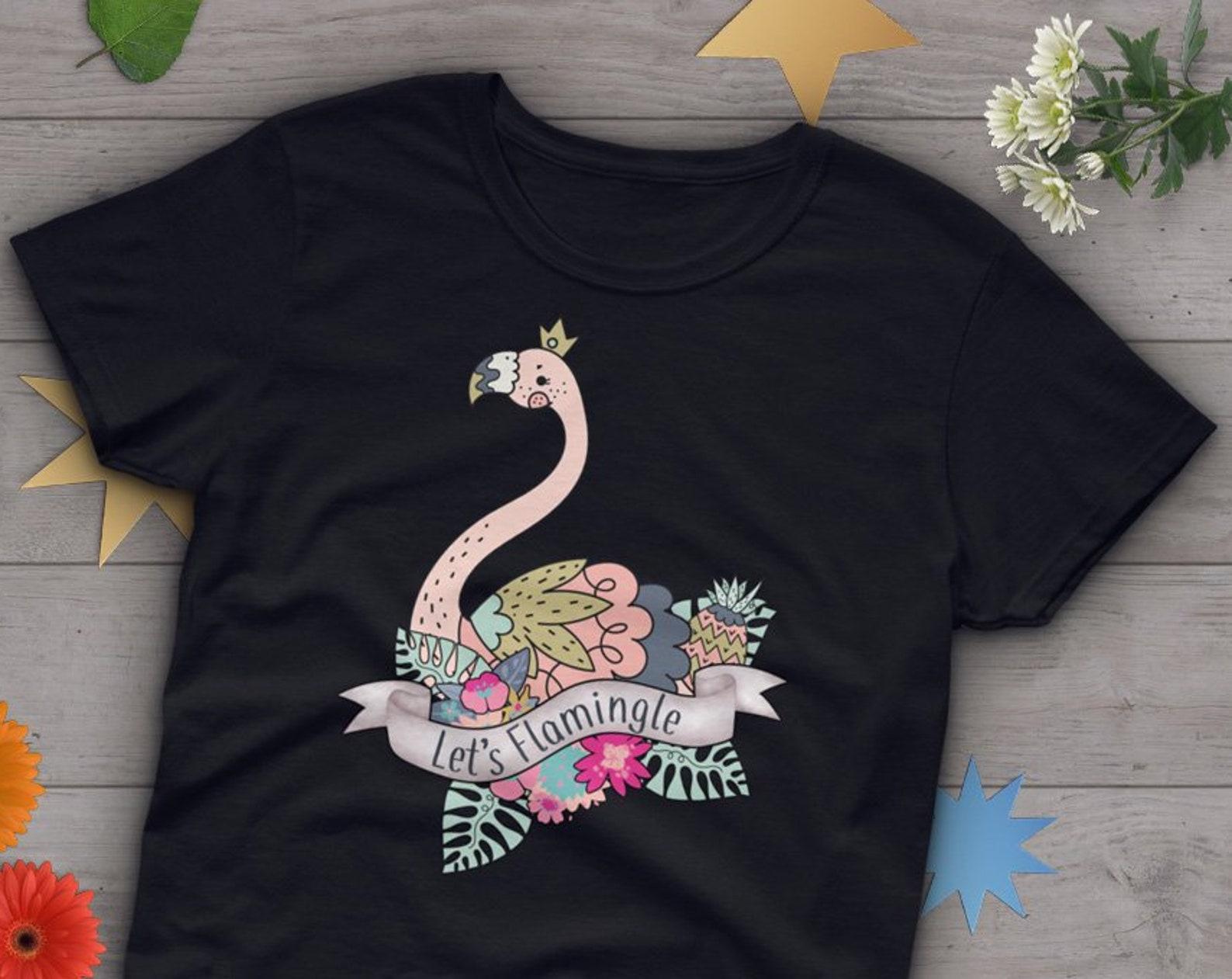 Let s Flamingle Shirt, , Flamingo Lover Gift, Cute Flamingo T-shirt, Pink Flamingo Tshirt, Bird Graphic Tee, Lets Flamingle, Navy 100