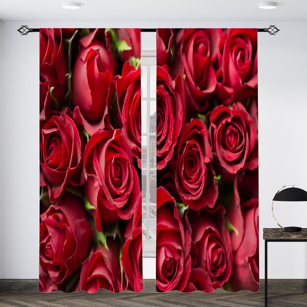 2 st Heminredningsgardiner Röd Rosa Blomma Alla hjärtans dag Gardinset Stångficka Gardin För Kök Café Vardagsrum Kontor Hem