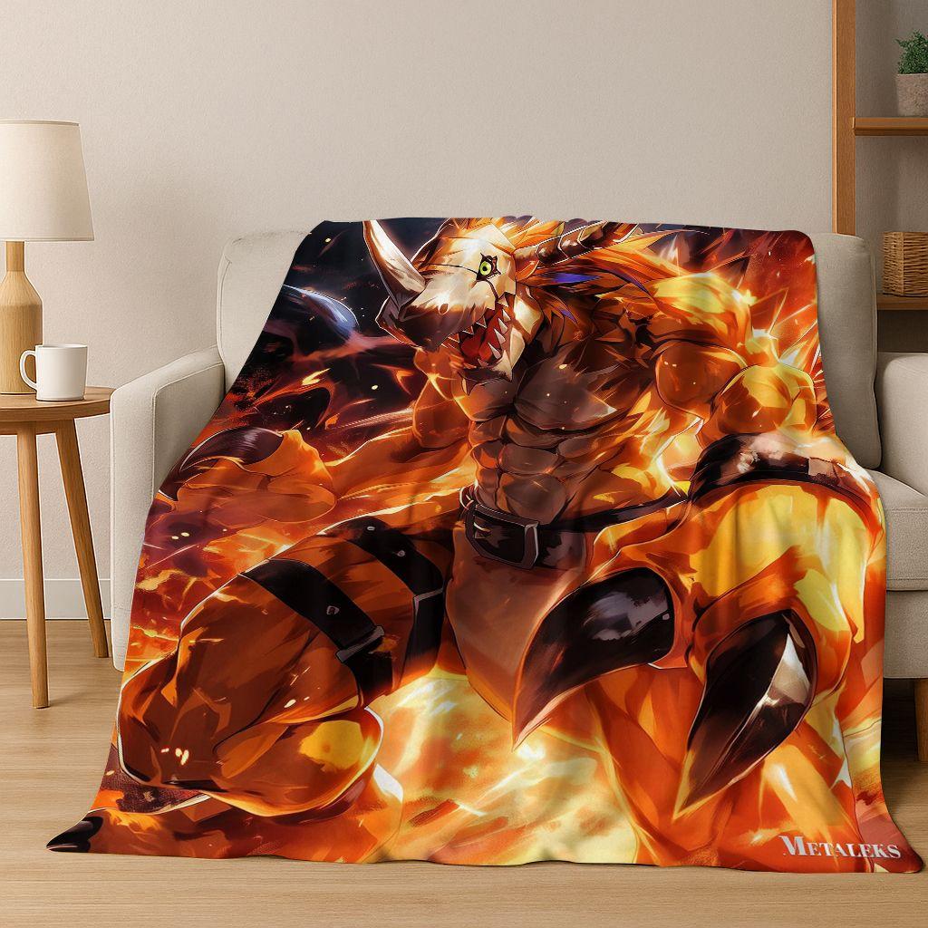 Retro Digimon Adventure Angewomon Agumon Cartoon Flannel Blanket,Cozy Soft Throw Blanket for Home Bedroom Bed Sofa Cover Kids