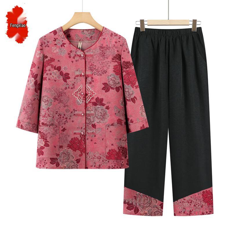 Mid-Aged Women s Loose Summer Two-Piece Set XL