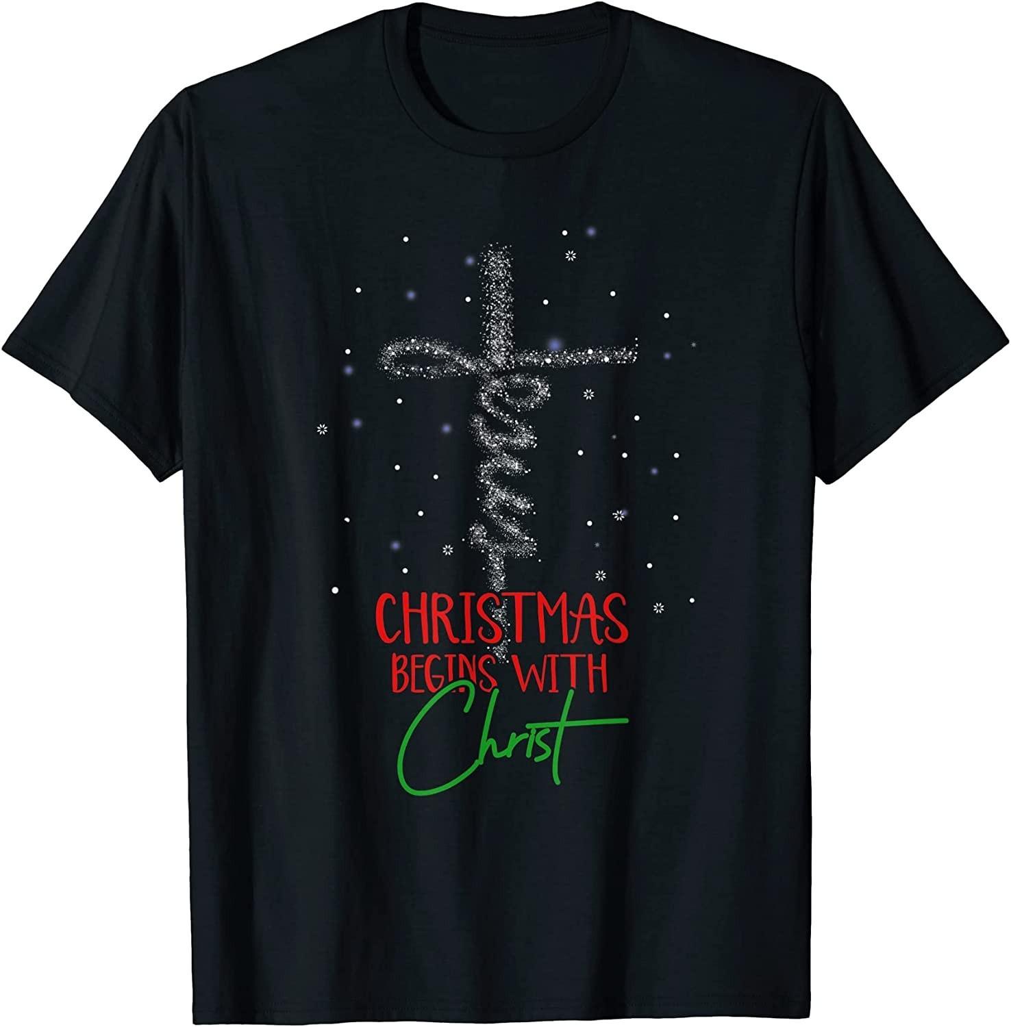 BEST! Christmas Begins With Christ Snowman Christian Religious Tee S-3XL XXXXL