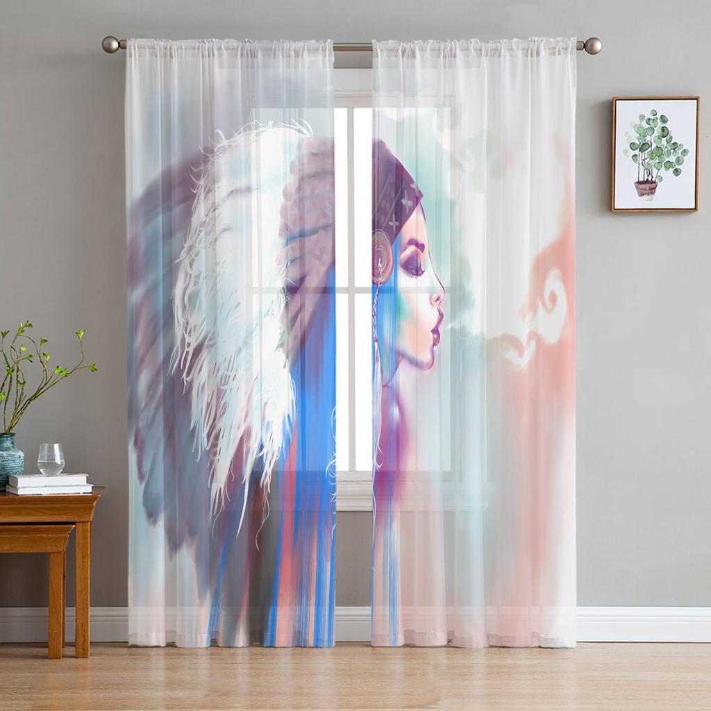 Barber Shop Retro Poster Design Template Tulle Sheer Curtains for Living Room Bedroom Kitchen Decoration Voile Organza Curtains