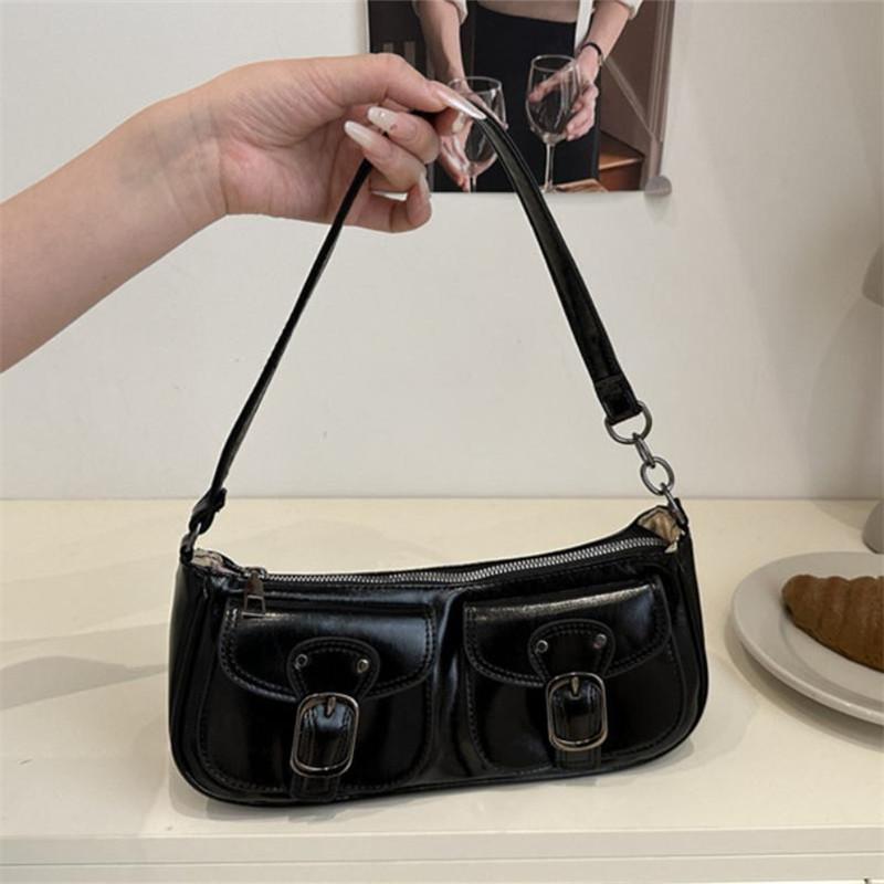Chic Double Pocket Decor Shoulder Tote Bags, Suitable Work Bag for White-Collar, College Students and Office Workers Daily Use