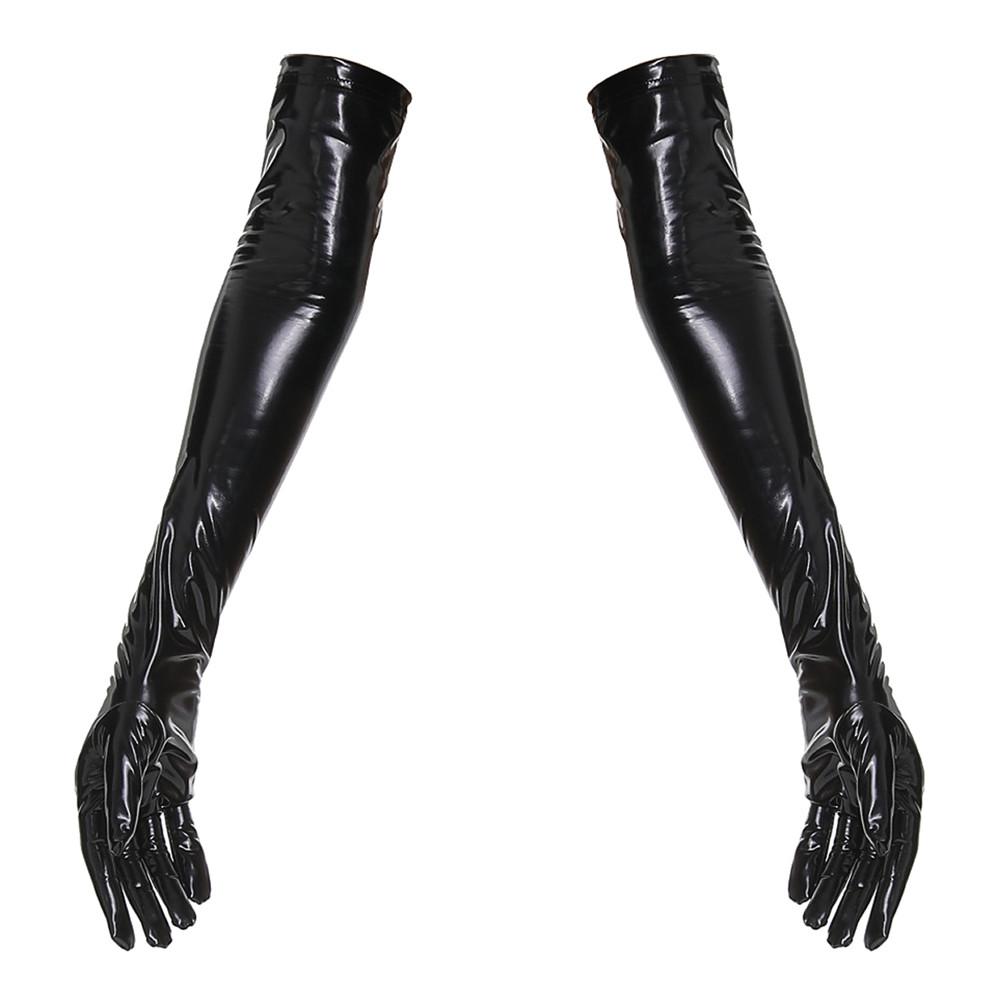 Sexy Lady Faux Leather Latex Catsuits With Belt High Cut Wetlook PU Lingerie Bodysuit Clubwear Costumes Gloves Long Stockings