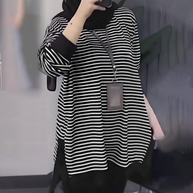 

ZANZEA Женская повседневная блузка-пуловер с круглым вырезом и длинными рукавами в полоску 3XL