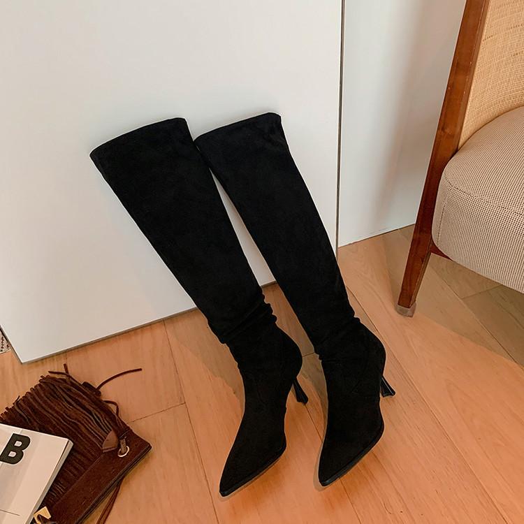 High-heeled French Retro Suede Pointed Boots Women's Boots 2025 Autumn and Winter New Sleeve Stack Knight Boots