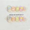 10 Pcs Short Oval Press On Nails Glossy Block Stripes And Star Designs Mix And Match False Nails For Women And Girls