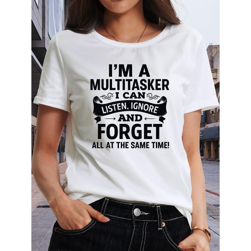 

Womens Im A Multitasker Graphic T Shirt Soft Breathable Stretch Fabric Round Neck Short Sleeve Casual Style Perfect Womens Gift Daily Wear Top 4XL білий