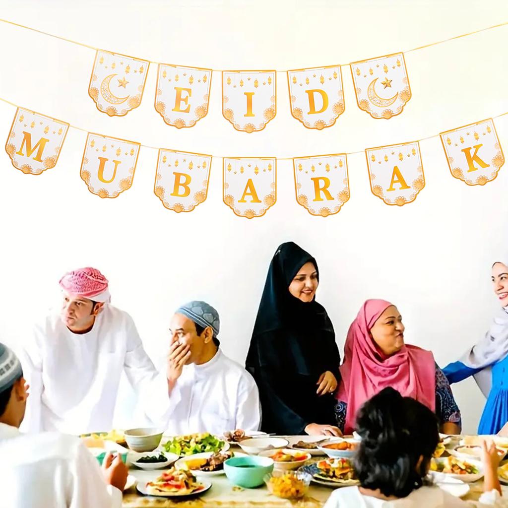 Banner Decor Eid Mubarak Banner Ramadan Mubarak Decorațiune Kareem Ramadan pentru Casă Decor de Petrecere Islamică Musulmană Eid Al Adha 2024