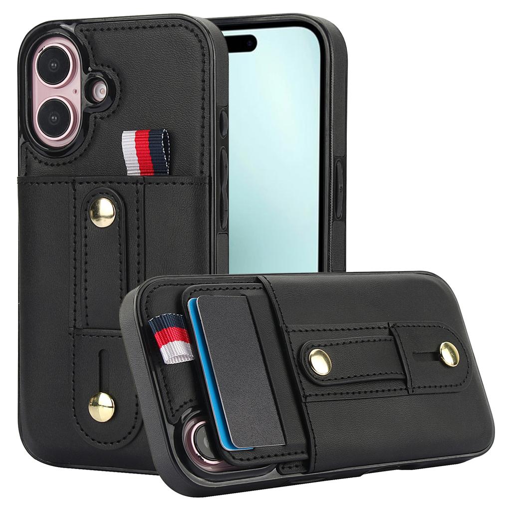 For iPhone 17 Case PU Leather+TPU Hidden Card Holder Drop-proof Phone Cover with Kickstand