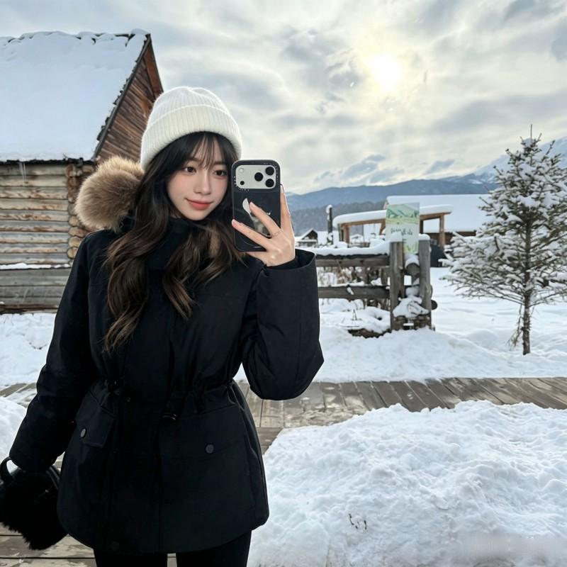90% White Duck Down Winter Parka Women With Faux Fur Hood Thick Warm Black Coat