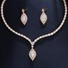 Versatile European & American Trendy Jewelry: AAA Zircon Earrings & Necklace Set for Wedding Dress Accessories