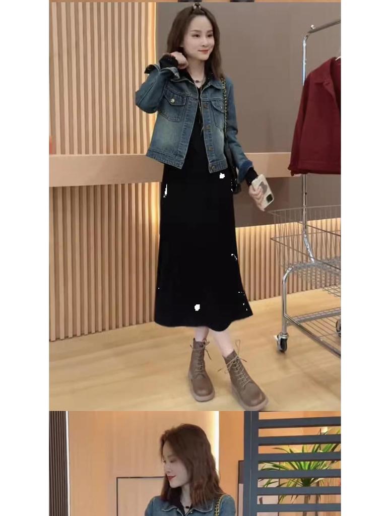 Hong Kong Style Women's Retro Denim Short Jacket, Autumn 2025 - Versatile Turn-Down Collar Cardigan